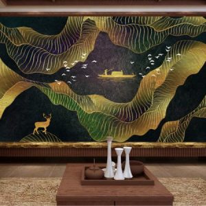 Tranh dán tường trừu tượng người chèo thuyền TDT017