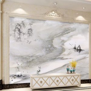 Tranh dán tường thủy mạc con thuyền trên biển TDT030