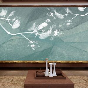 Tranh dán tường trừu tượng chim trắng TDT052