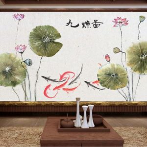 Tranh dán tường ao sen và đàn cá chép TDT063