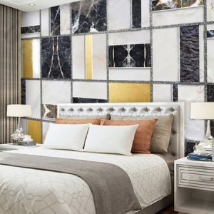 Tranh dán tường 3D trừu tượng đen trắng - vàng TDT083