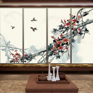 Tranh dán tường 3D ghép tranh cành hoa đỏ TDT092