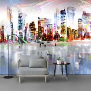 Tranh dán tường vẽ trừu tượng thành phố màu sắc TDT093
