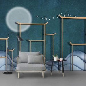 Tranh dán tường 3D đàn chim dưới ánh trăng TDT097