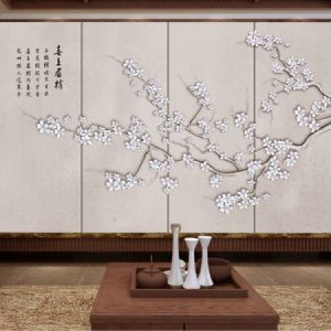 Tranh dán tường 3D cành hoa mai trắng Trung Quốc TDT098