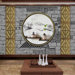 Tranh dán tường 3D bình lá xanh TDT107