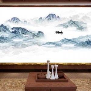 Tranh dán tường núi sông và con thuyền TDT110