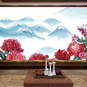 Tranh dán tường hoa sơn trà đỏ TDT112