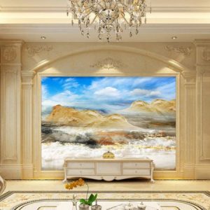Tranh dán tường 3D núi vàng và bầu trời xanh TDT113