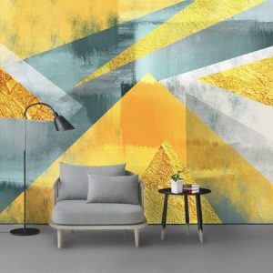 Tranh dán tường trừu tượng hình học vàng - xanh TDT114