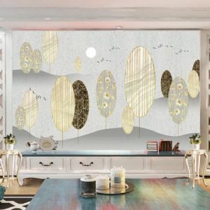 Tranh dán tường trừu tượng cây vàng TDT117