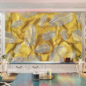 Tranh dán tường 3D lông chim vàng TDT121