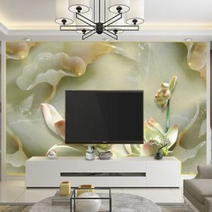 Tranh dán tường Tivi 3D hoa sen ngọc xanh TDT128