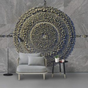 Tranh dán tường 3D trừu tượng hình tròn đá xám TDT130