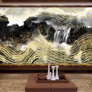 Tranh dán tường trừu tượng đàn chim vàng TDT131