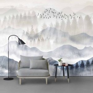 Tranh dán tường thiên nhiên núi rừng đen trắng TDT132