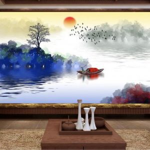 Tranh dán tường trừu tượng người chèo thuyền TDT136