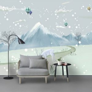 Tranh dán tường núi tuyết trắng và khinh khí cầu TDT140