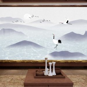 Tranh dán tường đàn chim hạc trắng TDT144