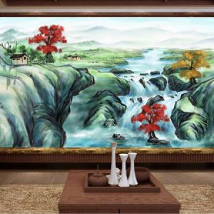 Tranh dán tường 3D thác nước xanh TDT145