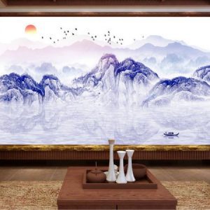 Tranh dán tường thuyền và thiên nhiên núi rừng TDT162