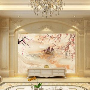 Tranh dán tường trừu tượng núi rừng hoa đỏ TDT187