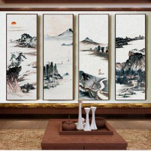 Tranh dán tường 3D ghép phong cảnh thủy mạc TDT198