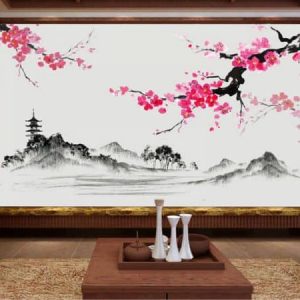 Tranh dán tường trừu tượng đen trắng tòa tháp cổ TDT200