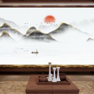 Tranh dán tường trừu tượng thiên nhiên sông núi TDT202