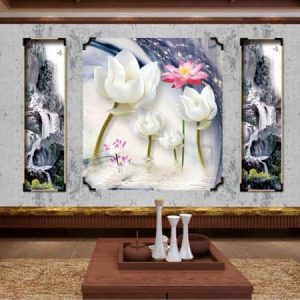 Tranh dán tường 3D hoa sen trắng TDT203