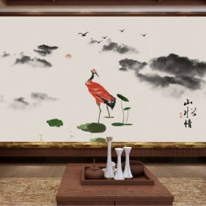 Tranh dán tường trừu tượng chim hạc đỏ TDT210