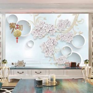 Tranh dán tường trừu tượng 3D hoa tím TDT211