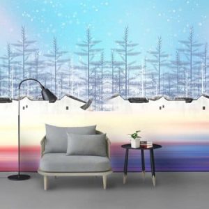 Tranh dán tường trừu tượng 3D những ngôi nhà tuyết trắng TDT218