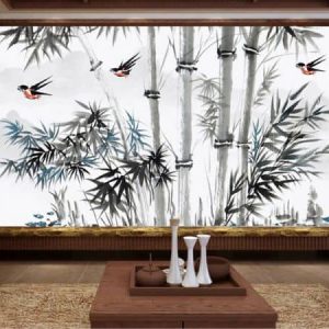 Tranh dán tường rừng tre và đàn chim én TDT228