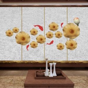 Tranh dán tường 3D trừu tượng hoa sen và cá chép đỏ TDT229