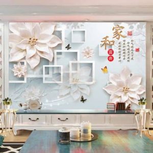 Tranh dán tường 3D hoa sen trắng Trung Quốc TDT233