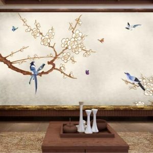 Tranh dán tường chim hỷ tước xanh TDT235