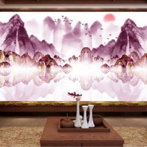 Tranh dán tường trừu tượng thiên nhiên sông núi và con người TDT251