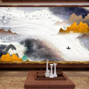 Tranh dán tường 3D trừu tượng thiên nhiên và con người TDT252