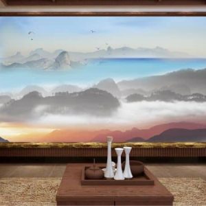 Tranh dán tường thiên nhiên sông núi mờ ảo TDT260