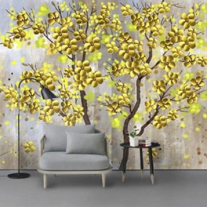 Tranh dán tường 3D cây hoa vàng TDT269