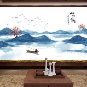 Tranh dán tường sơn dầu sông nước và người chèo thuyền TDT279