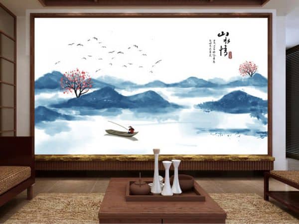 Tranh dán tường sơn dầu sông nước và người chèo thuyền TDT279 1 TDT279