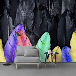 Tranh dán tường 3D trừu tượng lông chim màu sắc TDT280