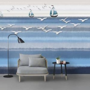 Tranh dán tường 3D thuyền và chim hải âu TDT281