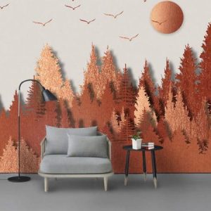 Tranh dán tường trừu tượng rừng thông nâu TDT284