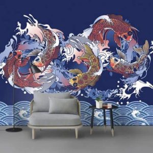 Tranh dán tường trừu tượng cá chép hóa rồng TDT285