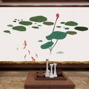 Tranh dán tường hoa sen và cá chép đỏ TDT287