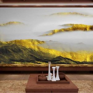 Tranh dán tường 3D trừu tượng núi vàng TDT302