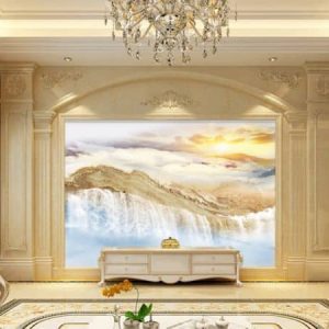 Tranh dán tường trừu tượng thác nước dưới ánh hoàng hôn TDT324